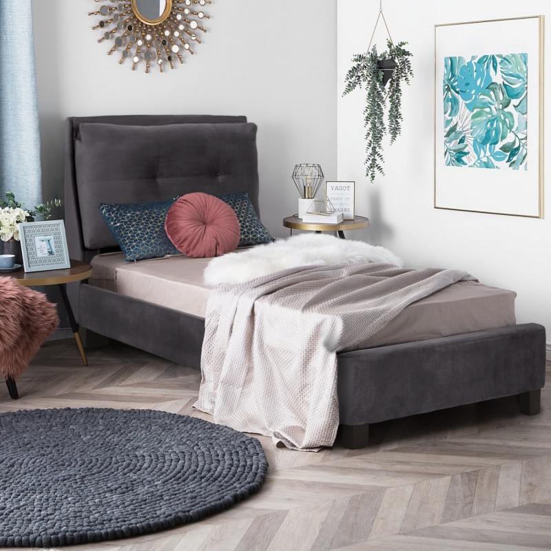 ΚΡΕΒΑΤΙ ΜΕ ΣΤΡΩΜΑ RILEY HM21282.01 ΓΚΡΙ ΒΕΛΟΥΔΟ--ΓΙΑ 90x200εκ