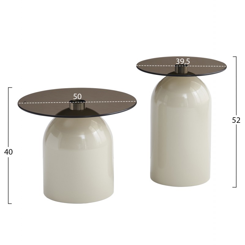ΣΕΤ 2 ΤΡΑΠΕΖΙΑ ΣΑΛΟΝΙΟΥ BELLINS HM18314.04 ΜΠΕΖ ΜΕΤΑΛ.ΒΑΣΕΙΣ--ΓΥΑΛΙ Φ50εκ & Φ39,5εκ