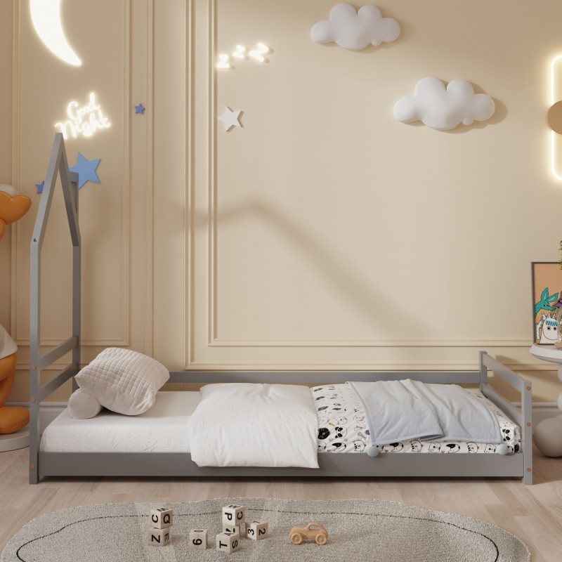 ΚΡΕΒΑΤΙ ΠΑΙΔΙΚΟ ΜΕ ΣΤΡΩΜΑ HOUSER HM21301.01 ΞΥΛΟ ΠΕΥΚΟΥ ΣΕ ΓΚΡΙ--ΣΤΡΩΜΑ 90x190εκ