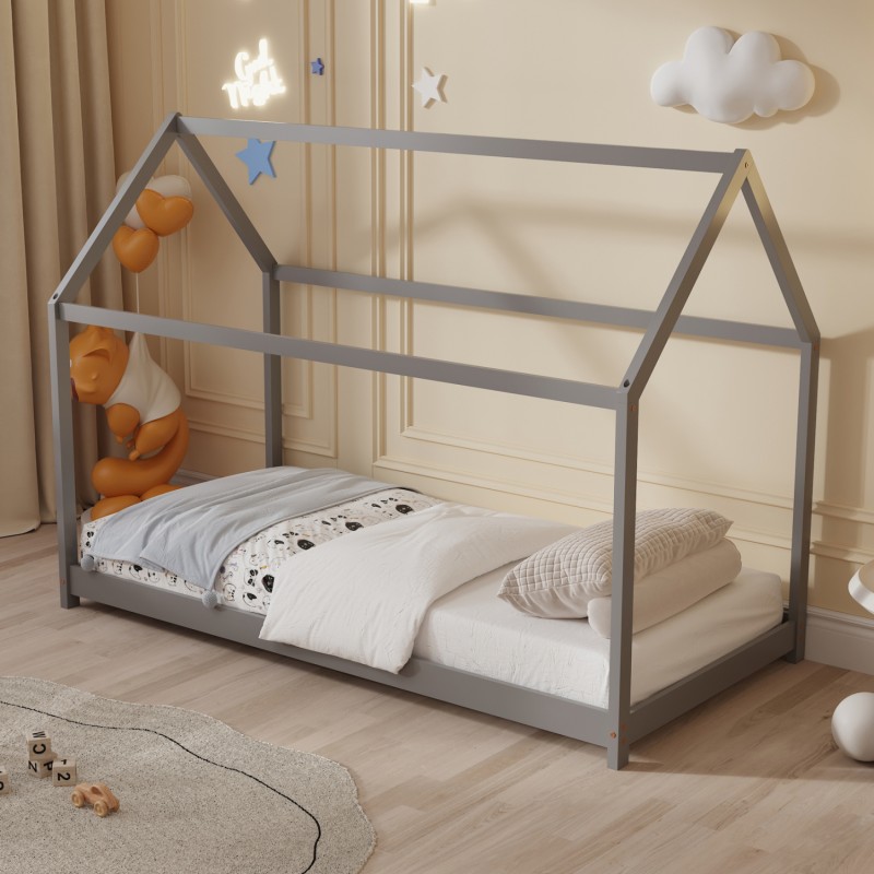 ΚΡΕΒΑΤΙ ΠΑΙΔΙΚΟ ΜΕ ΣΤΡΩΜΑ PEPE HM21302.02 ΞΥΛΟ ΠΕΥΚΟΥ ΣΕ ΓΚΡΙ--ΣΤΡΩΜΑ 90x190εκ