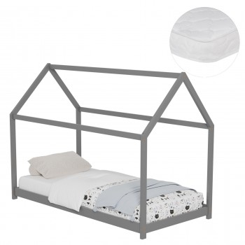 ΚΡΕΒΑΤΙ ΠΑΙΔΙΚΟ ΜΕ ΣΤΡΩΜΑ PEPE HM21302.02 ΞΥΛΟ ΠΕΥΚΟΥ ΣΕ ΓΚΡΙ--ΣΤΡΩΜΑ 90x190εκ