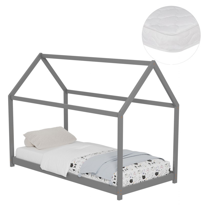 ΚΡΕΒΑΤΙ ΠΑΙΔΙΚΟ ΜΕ ΣΤΡΩΜΑ PEPE HM21302.02 ΞΥΛΟ ΠΕΥΚΟΥ ΣΕ ΓΚΡΙ--ΣΤΡΩΜΑ 90x190εκ