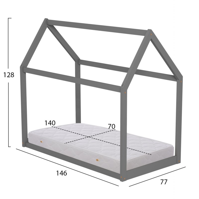 ΚΡΕΒΑΤΙ ΠΑΙΔΙΚΟ ΜΕ ΣΤΡΩΜΑ PEPE HM21303.02 ΞΥΛΟ ΠΕΥΚΟΥ ΣΕ ΓΚΡΙ--ΣΤΡΩΜΑ 70x140εκ