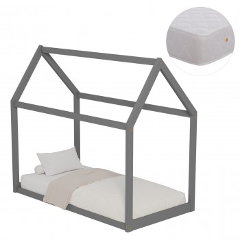 ΚΡΕΒΑΤΙ ΠΑΙΔΙΚΟ ΜΕ ΣΤΡΩΜΑ PEPE HM21303.02 ΞΥΛΟ ΠΕΥΚΟΥ ΣΕ ΓΚΡΙ--ΣΤΡΩΜΑ 70x140εκ