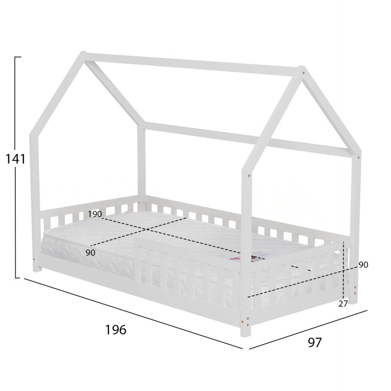 ΚΡΕΒΑΤΙ ΠΑΙΔΙΚΟ ΜΕ ΣΤΡΩΜΑ PHYLLIS HM21304.01 ΞΥΛΟ ΠΕΥΚΟΥ ΣΕ ΛΕΥΚΟ--ΣΤΡΩΜΑ 90x190εκ