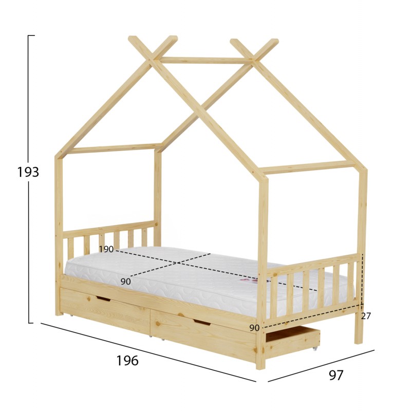 ΚΡΕΒΑΤΙ ΠΑΙΔΙΚΟ ΜΕ ΣΤΡΩΜΑ KLARICE HM21305 ΞΥΛΟ ΠΕΥΚΟΥ ΣΕ ΦΥΣΙΚΟ--ΣΤΡΩΜΑ 90x190εκ