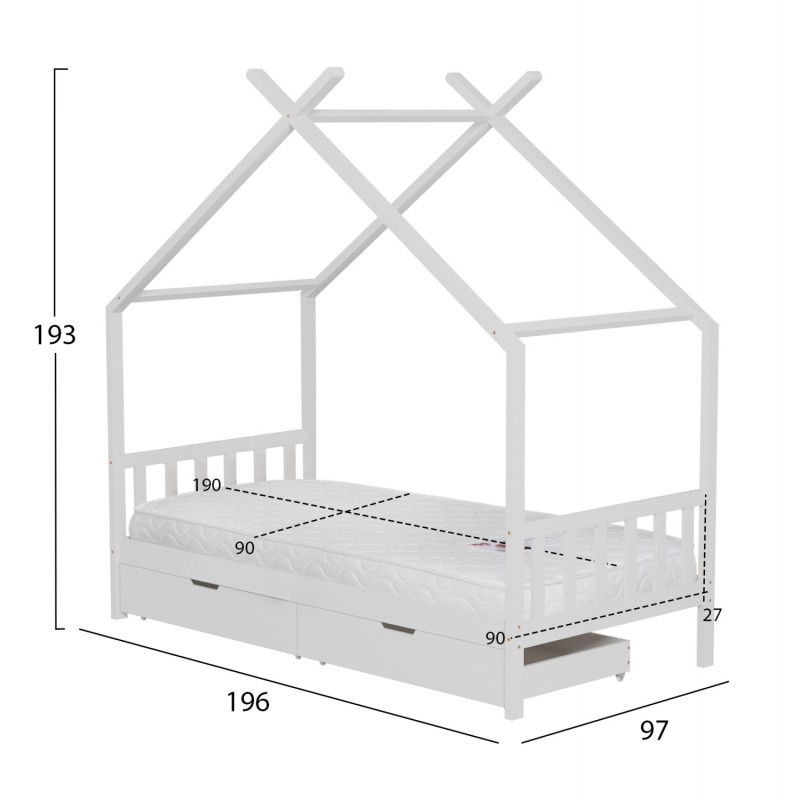 ΚΡΕΒΑΤΙ ΠΑΙΔΙΚΟ ΜΕ ΣΤΡΩΜΑ KLARICE HM21305.01 ΞΥΛΟ ΠΕΥΚΟΥ ΣΕ ΛΕΥΚΟ--ΣΤΡΩΜΑ 90x190εκ