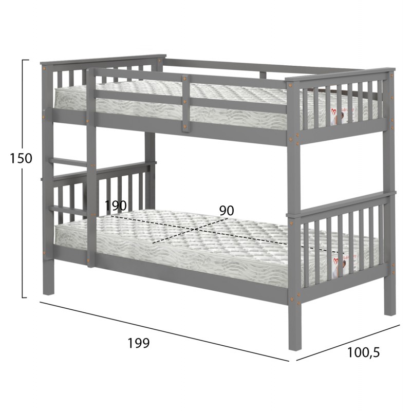 ΚΟΥΚΕΤΑ ΠΑΙΔΙΚΗ ΜΕ 2 ΣΤΡΩΜΑΤΑ LANTAI HM21307.02 ΞΥΛΟ ΠΕΥΚΟΥ ΓΚΡΙ--ΣΤΡΩΜΑΤΑ 90x190εκ