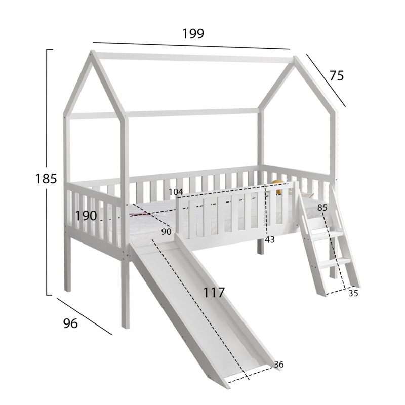 ΚΡΕΒΑΤΙ ΠΑΙΔΙΚΟ ΤΣΟΥΛΗΘΡΑ PHYLLIS HM21310.01 ΠΕΥΚΟ ΣΕ ΛΕΥΚΟ--ΜΕ ΣΤΡΩΜΑ 90x190εκ