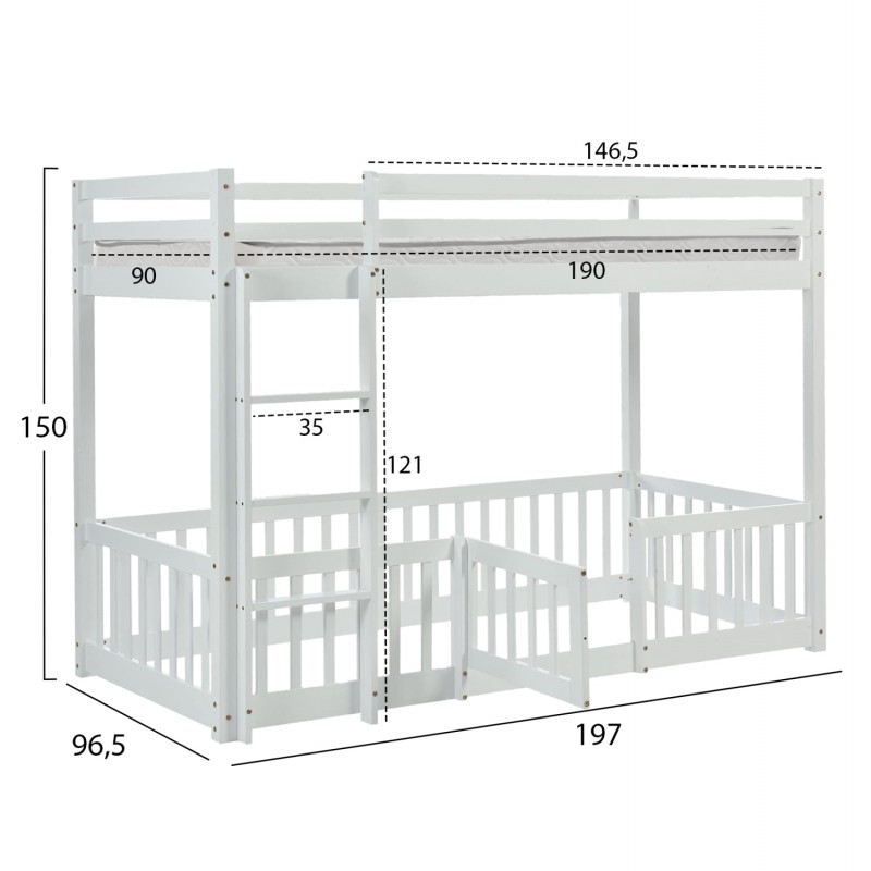 ΚΟΥΚΕΤΑ ΠΑΙΔΙΚΗ ΜΕ ΠΑΡΚΑΚΙ PLAYKID HM21312.01 ΞΥΛΟ ΠΕΥΚΟΥ ΛΕΥΚΟ--ME ΣΤΡΩΜΑ 90x190εκ