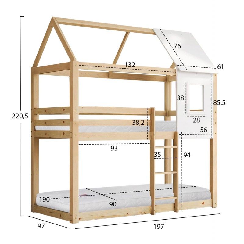 ΚΟΥΚΕΤΑ ΠΑΙΔΙΚΗ ΜΕ 2 ΣΤΡΩΜΑΤΑ HOOD HM21314 ΞΥΛΟ ΠΕΥΚΟΥ ΦΥΣΙΚΟ--ΣΤΡΩΜΑΤΑ 90x190εκ