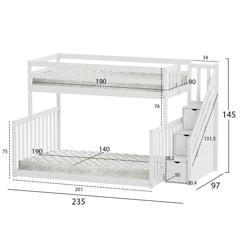 ΚΟΥΚΕΤΑ ΠΑΙΔΙΚΗ BEAMER HM21320 ΞΥΛΟ ΠΕΥΚΟΥ ΛΕΥΚΟ--ΓΙΑ ΣΤΡΩΜΑΤΑ 90 & 140x190εκ