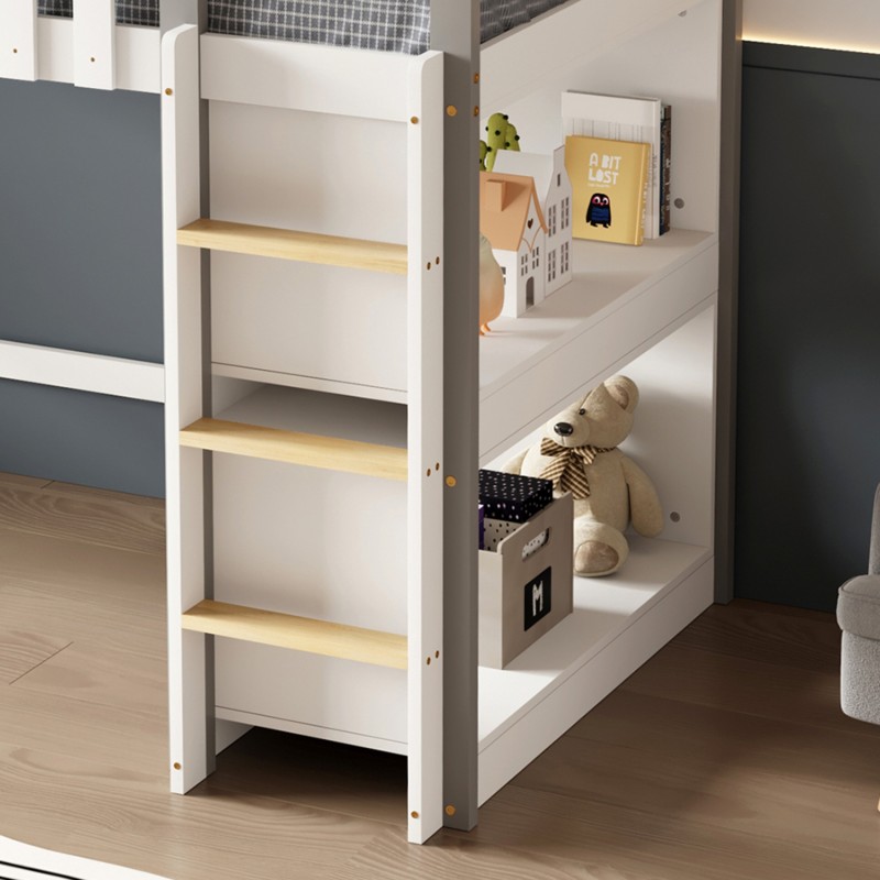 ΚΟΥΚΕΤΑ ΠΑΙΔΙΚΗ ΜΕ ΡΑΦΙΑ HOMI HM21321 ΞΥΛΟ ΠΕΥΚΟΥ ΛΕΥΚΟ/ΓΚΡΙ--ΜΕ ΣΤΡΩΜΑ 90x190εκ