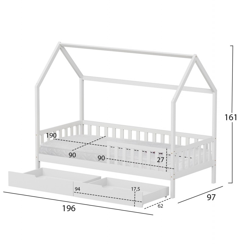 ΚΡΕΒΑΤΙ ΠΑΙΔΙΚΟ ΜΕ ΣΥΡΤΑΡΙΑ PHYLLIS HM21324.01 ΞΥΛΟ ΠΕΥΚΟΥ ΛΕΥΚΟ--ΜΕ ΣΤΡΩΜΑ 90x190εκ