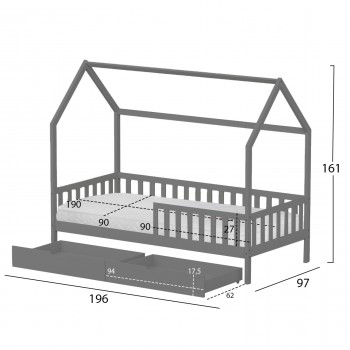 ΚΡΕΒΑΤΙ ΠΑΙΔΙΚΟ ΜΕ ΣΥΡΤΑΡΙΑ PHYLLIS HM21324.02 ΞΥΛΟ ΠΕΥΚΟΥ ΓΚΡΙ--ΜΕ ΣΤΡΩΜΑ 90x190εκ