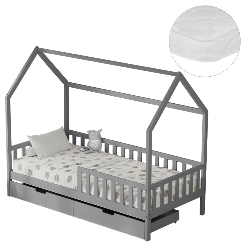 ΚΡΕΒΑΤΙ ΠΑΙΔΙΚΟ ΜΕ ΣΥΡΤΑΡΙΑ PHYLLIS HM21324.02 ΞΥΛΟ ΠΕΥΚΟΥ ΓΚΡΙ--ΜΕ ΣΤΡΩΜΑ 90x190εκ