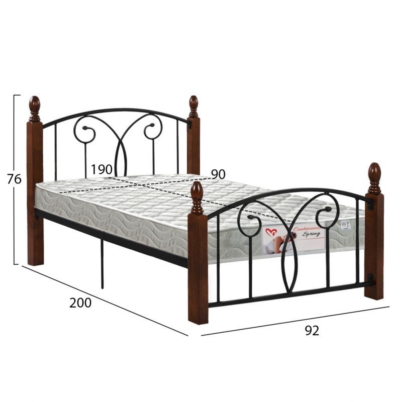 ΚΡΕΒΑΤΙ ΜΟΝΟ & ΣΤΡΩΜΑ SUZIE HM21331 ΜΕΤΑΛΛΟ & ΞΥΛΟ ΣΕ ΚΑΡΥΔΙ--ΣΤΡΩΜΑ 90x190εκ