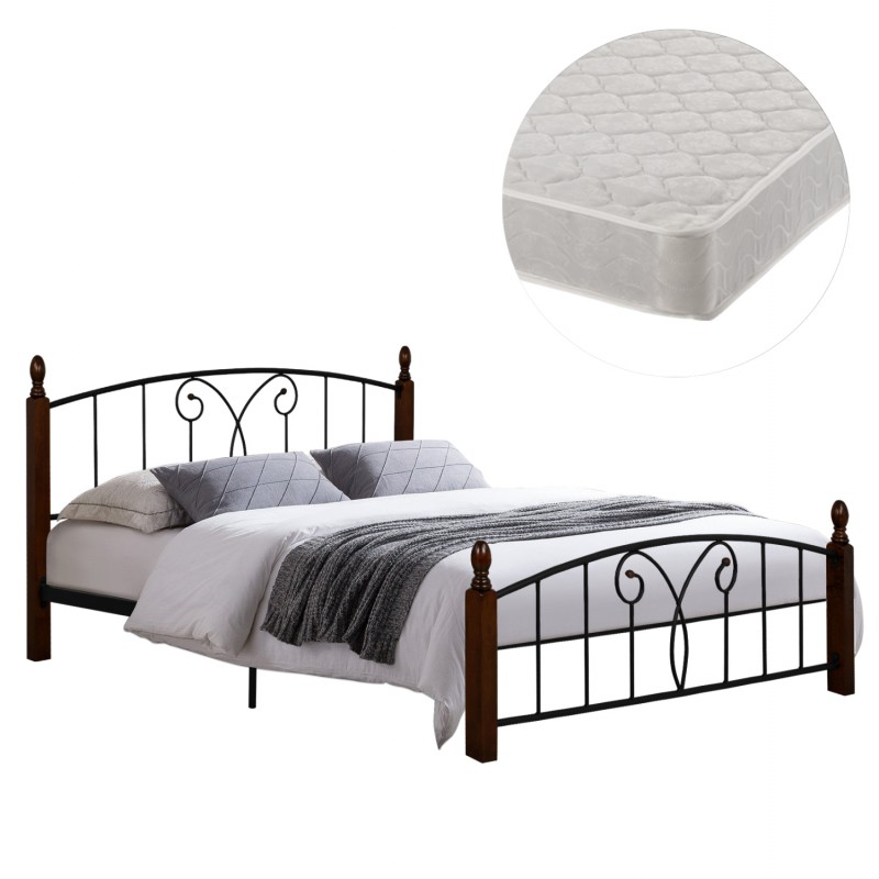 ΚΡΕΒΑΤΙ ΔΙΠΛΟ & ΣΤΡΩΜΑ SUZIE HM21332 ΜΕΤΑΛΛΟ & ΞΥΛΟ ΣΕ ΚΑΡΥΔΙ--ΣΤΡΩΜΑ 150x200εκ