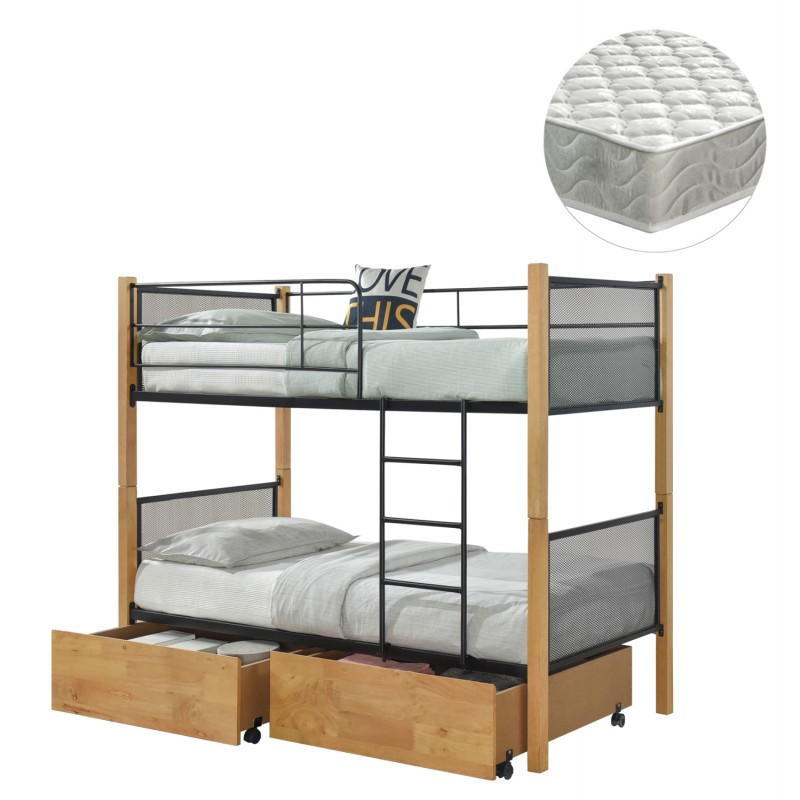 ΚΟΥΚΕΤΑ ΜΕ 2 ΣΥΡΤΑΡΙΑ & 2 ΣΤΡΩΜΑΤΑ 90X190εκ RAYVEN HM21336.02 ΞΥΛΟ ΚΑΙ ΜΕΤΑΛΛΟ