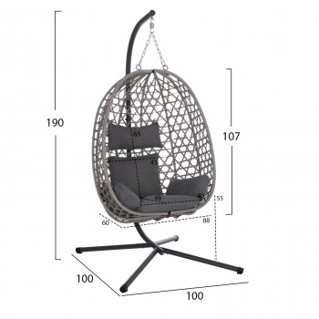 ΚΡΕΜΑΣΤΗ ΦΩΛΙΑ NESTA HM6468.01 ΓΚΡΙ ΜΕΤΑΛΛΟ & P.E.RATTAN 100x100x190Υεκ.