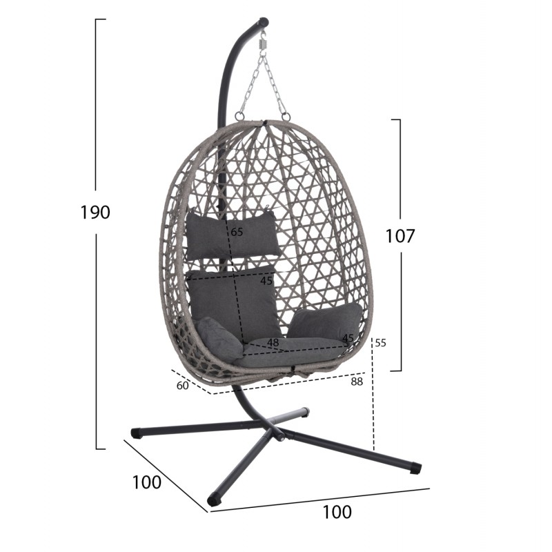 ΚΡΕΜΑΣΤΗ ΦΩΛΙΑ NESTA HM6468.01 ΓΚΡΙ ΜΕΤΑΛΛΟ & P.E.RATTAN 100x100x190Υεκ.