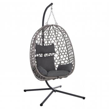 ΚΡΕΜΑΣΤΗ ΦΩΛΙΑ NESTA HM6468.01 ΓΚΡΙ ΜΕΤΑΛΛΟ & P.E.RATTAN 100x100x190Υεκ.