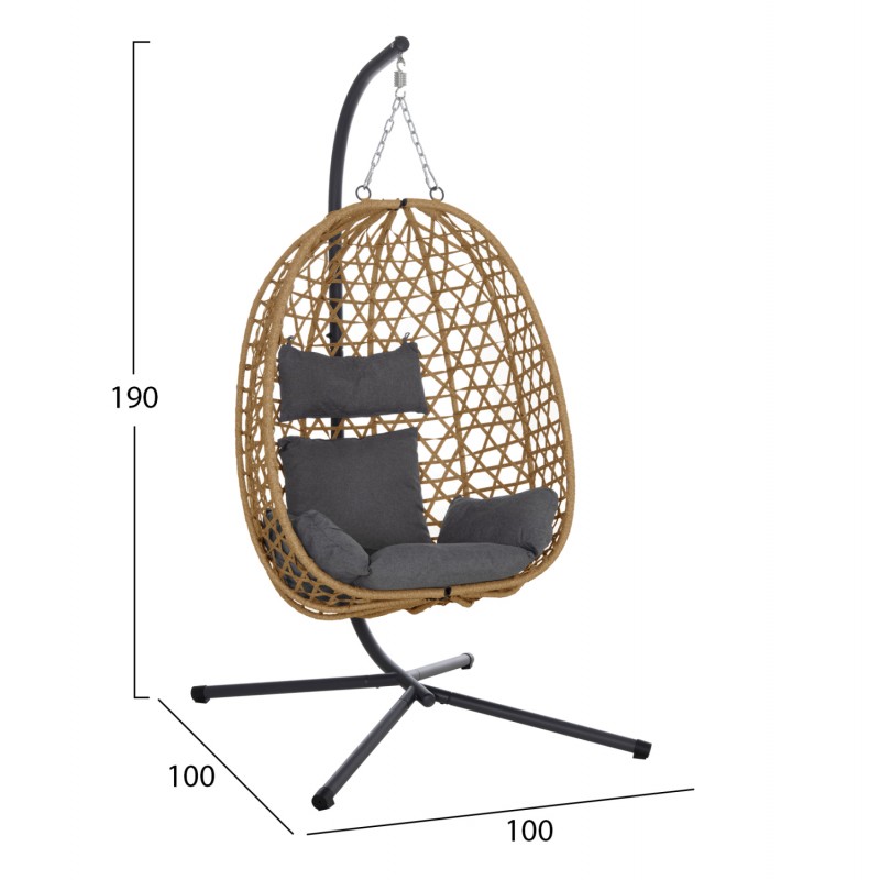 ΚΡΕΜΑΣΤΗ ΦΩΛΙΑ NESTA HM6468.05 ΜΑΥΡΟ ΜΕΤΑΛΛΟ--ΚΑΦΕ P.E.RATTAN 100x100x190Υεκ.