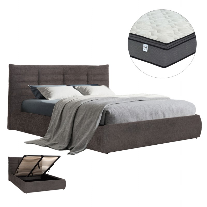 ΚΡΕΒΑΤΙ ΔΙΠΛΟ & ΣΤΡΩΜΑ SANDRA HM10770 ΓΚΡΙ ΥΦΑΣΜΑ ΜΕ ΑΠΟΘ.ΧΩΡΟ--ΓΙΑ 160x200εκ