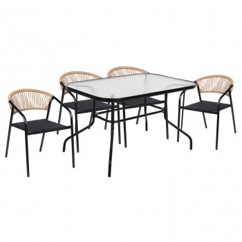 ΣΕΤ ΤΡΑΠΕΖΑΡΙΑΣ 5ΤΜΧ ADAM HM10727.03 ΚΑΡΕΚΛΕΣ ΜΕΤΑΛΛΙΚΕΣ & ΤΡΑΠΕΖΙ 120x70εκ ΜΑΥΡΟ