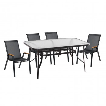 ΣΕΤ ΤΡΑΠΕΖΑΡΙΑΣ 5ΤΜΧ BRUNO HM10729.03 ΚΑΡΕΚΛΕΣ ΜΕΤΑΛΛΙΚΕΣ & ΤΡΑΠΕΖΙ 150x90εκ ΜΑΥΡΟ