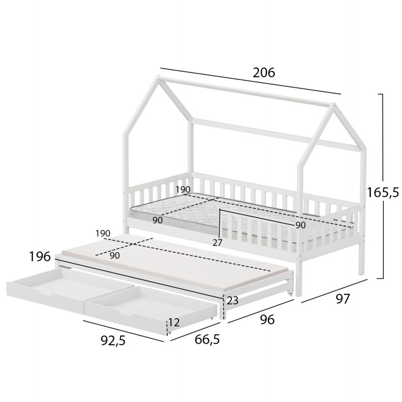 ΠΑΙΔΙΚΟ ΚΡΕΒΑΤΙ ΜΕ ΣΤΡΩΜΑΤΑ & ΣΥΡΤΑΡΙΑ PHYLLIS HM21323 ΞΥΛΟ ΠΕΥΚΟΥ ΛΕΥΚΟ 206x97x166Υεκ
