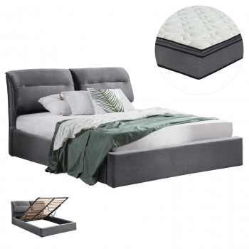 ΚΡΕΒΑΤΙ ΔΙΠΛΟ & ΣΤΡΩΜΑ KENDRA HM10720.01 ΓΚΡΙ ΒΕΛΟΥΔΟ ΜΕ ΑΠΟΘ.ΧΩΡΟ--ΓΙΑ 160x200εκ
