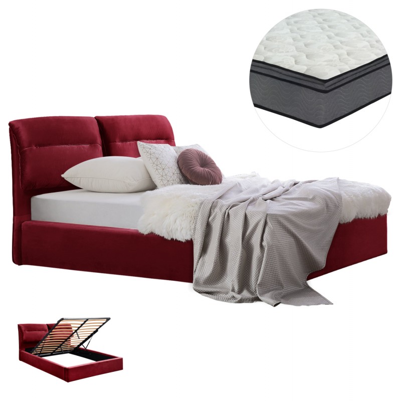ΚΡΕΒΑΤΙ ΔΙΠΛΟ & ΣΤΡΩΜΑ KENDRA HM10720.06 ΚΟΚΚΙΝΟ ΒΟΥΡΓΟΥΝΔΙΑΣ ΒΕΛΟΥΔΟ--ΑΠΟΘ.ΧΩΡΟΣ--160x200εκ