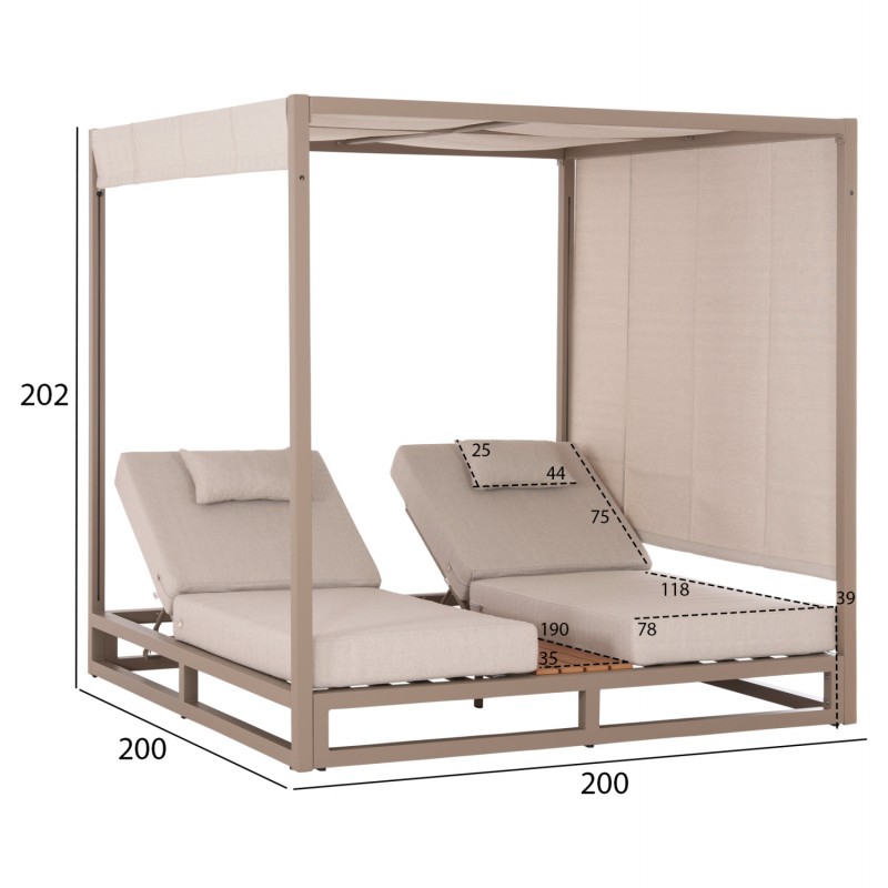 ΔΙΠΛΗ ΞΑΠΛΩΣΤΡΑ ΑΛΟΥΜΙΝΙΟΥ ΠΑΡΑΛΙΑΣ ΜΕ ΣΚΙΑΣΤΡΟ GALLANT HM6097.04 ΚΑΠΟΥΤΣΙΝΟ 2x2x2μ