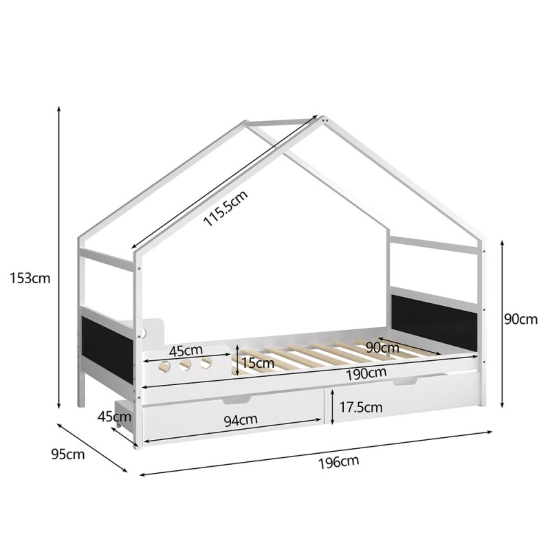 ΚΡΕΒΑΤΙ ΠΑΙΔΙΚΟ ΜΕ ΣΥΡΤΑΡΙΑ HOUSER HM741.01 τ.MONTESSORI ΞΥΛΟ ΠΕΥΚΟ ΛΕΥΚΟ-190x90εκ