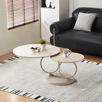 ΤΡΑΠΕΖΙ ΣΑΛΟΝΙΟΥ ΔΙΠΛΟ NUBISA HM18364.02 ΜΕΤΑΛΛΟ ΜΠΕΖ--SINTERED STONE Φ80Χ44Υεκ