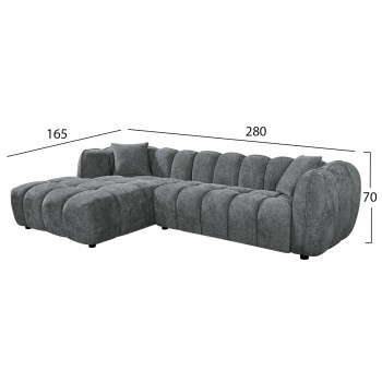 ΚΑΝΑΠΕΣ ΓΩΝΙΑ (ΑΡΙΣΤΕΡΗ) LYKKE HM3326.01L ΓΚΡΙ ΥΦΑΣΜΑ 280x89-165(η γωνία)x70Υεκ