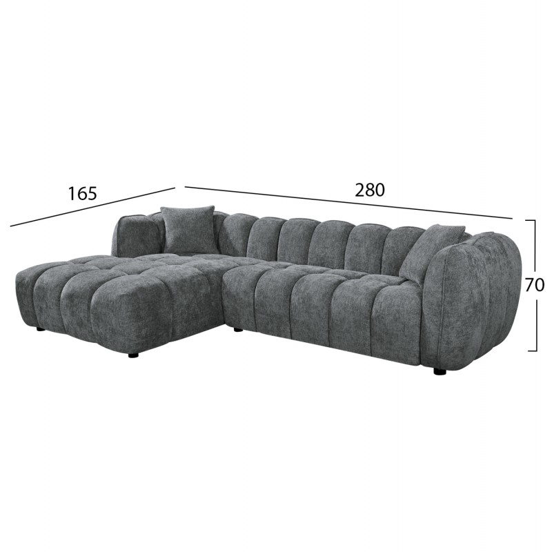 ΚΑΝΑΠΕΣ ΓΩΝΙΑ (ΑΡΙΣΤΕΡΗ) LYKKE HM3326.01L ΓΚΡΙ ΥΦΑΣΜΑ 280x89-165(η γωνία)x70Υεκ