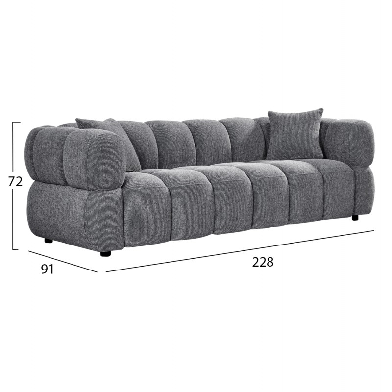 ΚΑΝΑΠΕΣ 3-ΘΕΣΙΟΣ NORIKA HM3331.01 ΓΚΡΙ ΥΦΑΣΜΑ 228x91x72Υεκ.