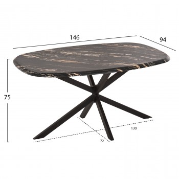 ΤΡΑΠΕΖΙ ΟΒΑΛ RODDEN HM11903.02 ΜΕ WERZALIT BLACK/GOLD MARBLE-ΜΑΥΡΗ ΒΑΣΗ 146x94x75Υεκ