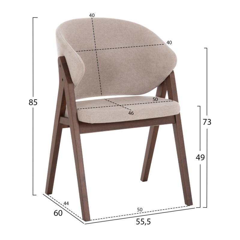 ΚΑΡΕΚΛΑ HANA HM9746.11 RUBBERWOOD ΣΕ ΜΑΥΡΟ ΧΡΩΜΑ-ΓΚΡΙ ΥΦΑΣΜΑ 55,5x60x85Yεκ.