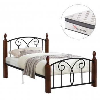 ΚΡΕΒΑΤΙ & ΣΤΡΩΜΑ SUZIE HM10800 ΜΕΤΑΛΛΟ & RUBBERWOOD ΣΚΟΥΡΟ ΚΑΡΥΔΙ--ΣΤΡΩΜΑ 90Χ190εκ