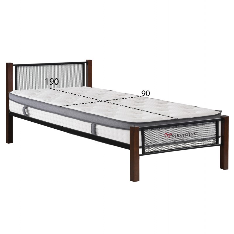 ΚΡΕΒΑΤΙ ΜΕ ΣΤΡΩΜΑ RAYVEN HM10801 ΜΕΤΑΛΛΟ & RUBBERWOOD ΣΕ DIRTY OAK--ΣΤΡΩΜΑ 90Χ190εκ