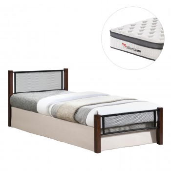 ΚΡΕΒΑΤΙ ΜΕ ΣΤΡΩΜΑ RAYVEN HM10801 ΜΕΤΑΛΛΟ & RUBBERWOOD ΣΕ DIRTY OAK--ΣΤΡΩΜΑ 90Χ190εκ