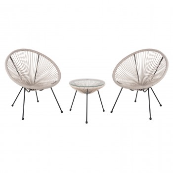 ΣΕΤ ΕΞΩΤΕΡΙΚΟΥ ΧΩΡΟΥ 3ΤΜΧ ACAPULCO HM11861.03 P.E.RATTAN ΕΚΡΟΥ-ΜΕΤΑΛΛΟ ΣΕ ΜΑΥΡΟ
