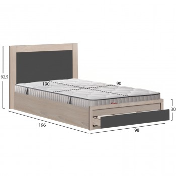 ΚΡΕΒΑΤΙ ΜΕ ΣΥΡΤΑΡΙ & ΣΤΡΩΜΑ MELANY HM10756.04 ΜΕΛΑΜΙΝΗ SONAMA/ΓΚΡΙ--ΓΙΑ 90x190εκ