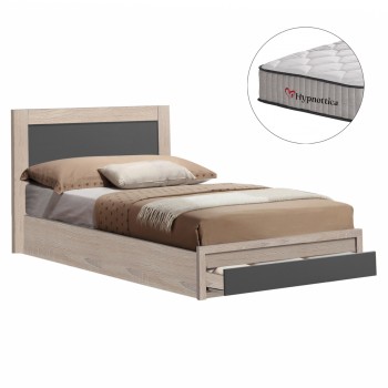 ΚΡΕΒΑΤΙ ΜΕ ΣΥΡΤΑΡΙ & ΣΤΡΩΜΑ MELANY HM10756.04 ΜΕΛΑΜΙΝΗ SONAMA/ΓΚΡΙ--ΓΙΑ 90x190εκ