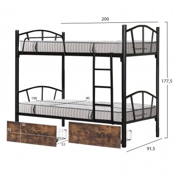 ΚΟΥΚΕΤΑ ΜΕ 2 ΣΥΡΤΑΡΙΑ ΚΑΦΕ & ΣΤΡΩΜΑΤΑ 90X190εκ FLOOR HM10749.03 ΜΕΤΑΛΛΟ ΜΑΥΡΟ