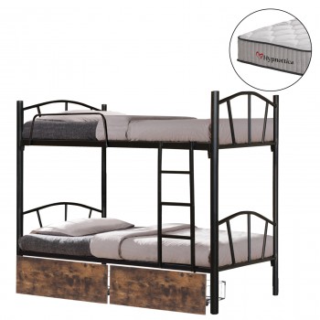 ΚΟΥΚΕΤΑ ΜΕ 2 ΣΥΡΤΑΡΙΑ ΚΑΦΕ & ΣΤΡΩΜΑΤΑ 90X190εκ FLOOR HM10749.03 ΜΕΤΑΛΛΟ ΜΑΥΡΟ
