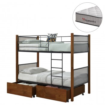 ΚΟΥΚΕΤΑ ΜΕ 2 ΣΥΡΤΑΡΙΑ & 2 ΣΤΡΩΜΑΤΑ 90X190εκ RAYVEN HM10749.05 ΞΥΛΟ ΚΑΡΥΔΙ ΚΑΙ ΜΕΤΑΛΛΟ